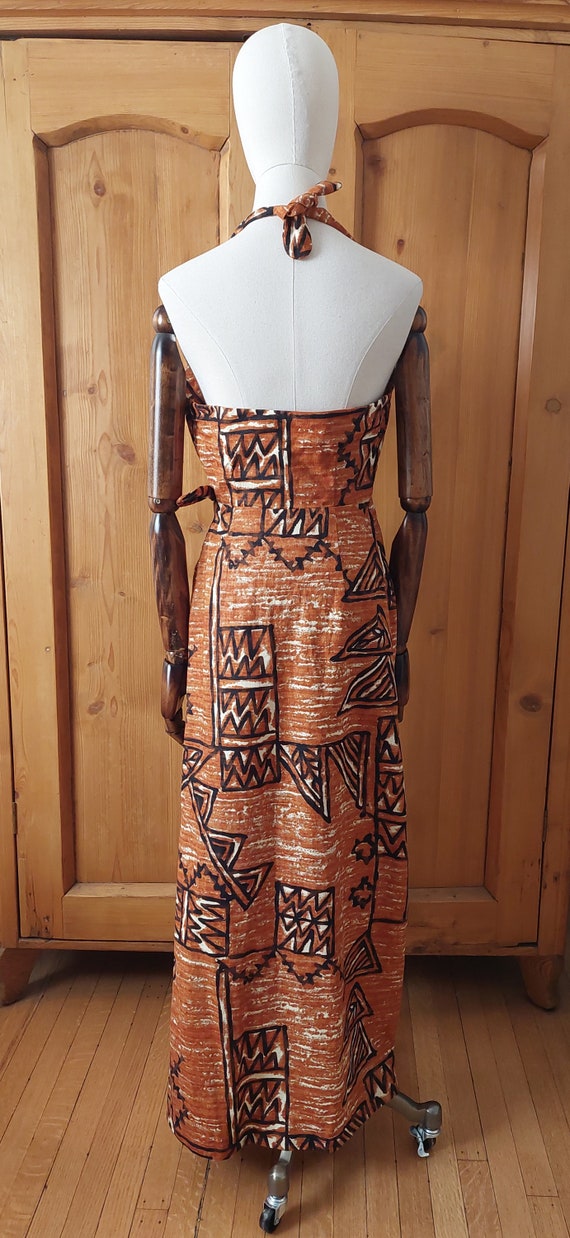 70s Hawaiian wrap sarong halter dress size small - image 3