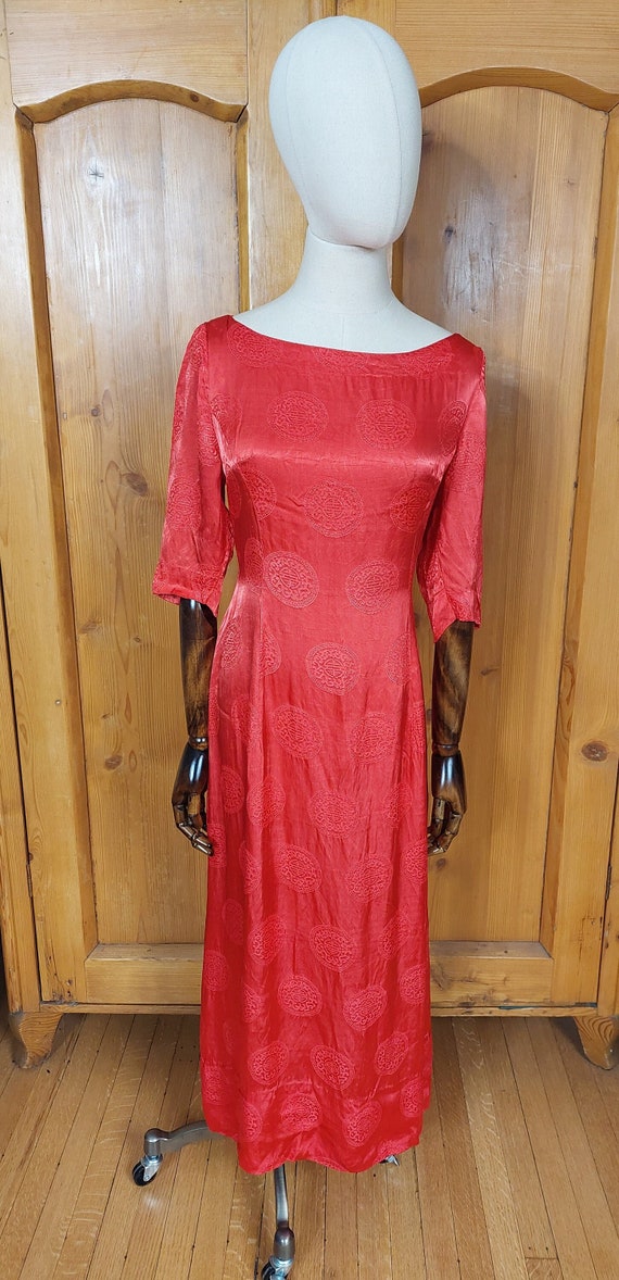 50s red silk cheongsam dress