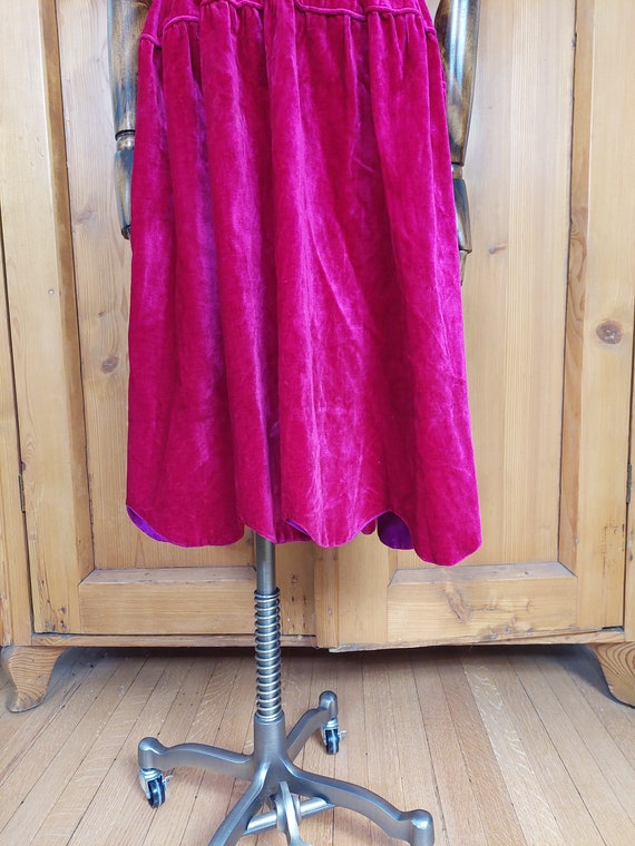 20s raspberry red silk velvet scallop hem dress - image 7