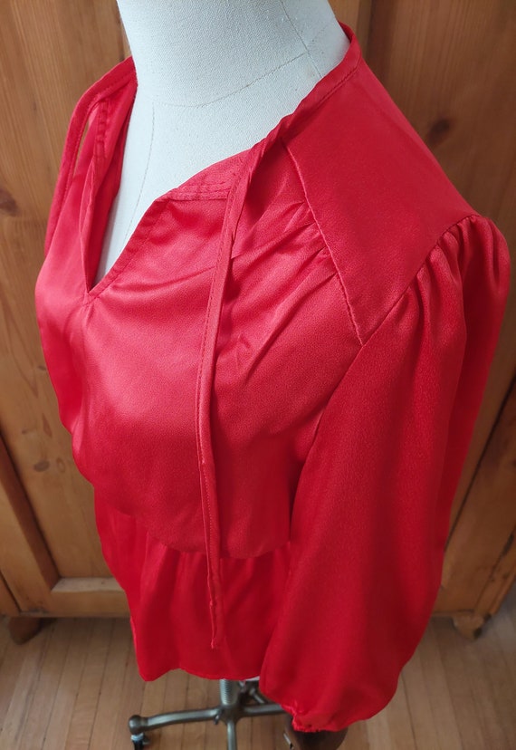 Vintage 70s red satin gathered waist blouse by by… - image 6