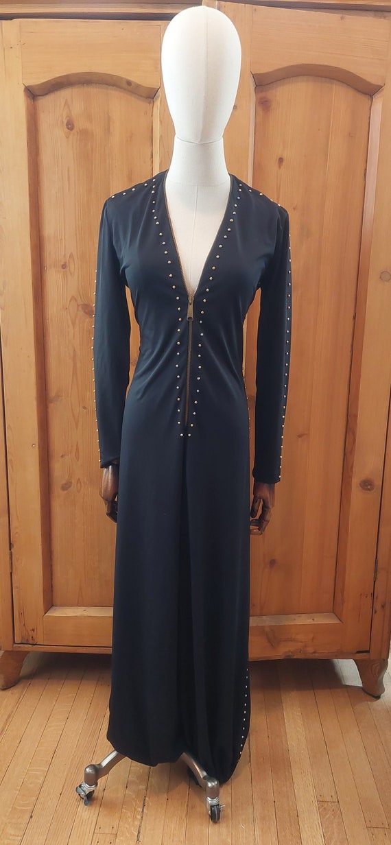 60s 70s gold studded harem black jumpsuit