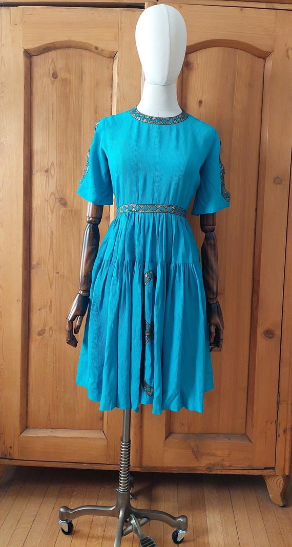 50s blue patio dress with cutouts size small