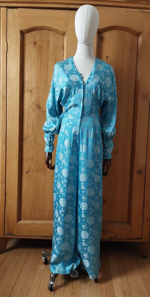 60s does 30s beach pajamas blue cheongsam jumpsuit