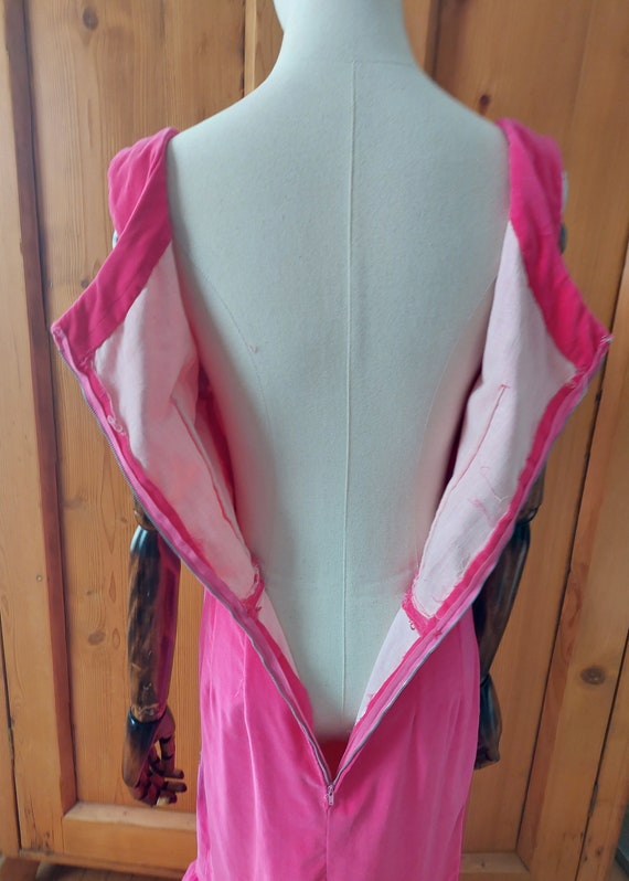 50s 60s pink velvet beaded baricore long dress - image 7