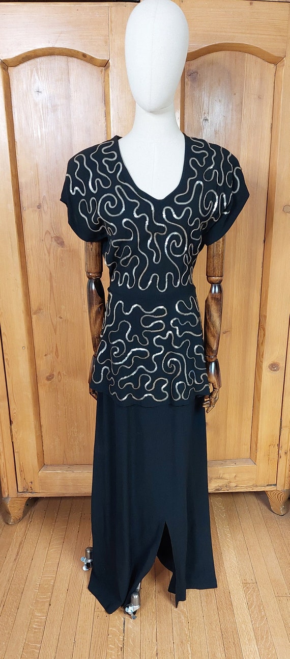 40s VOLUP apron style long sequined black gown