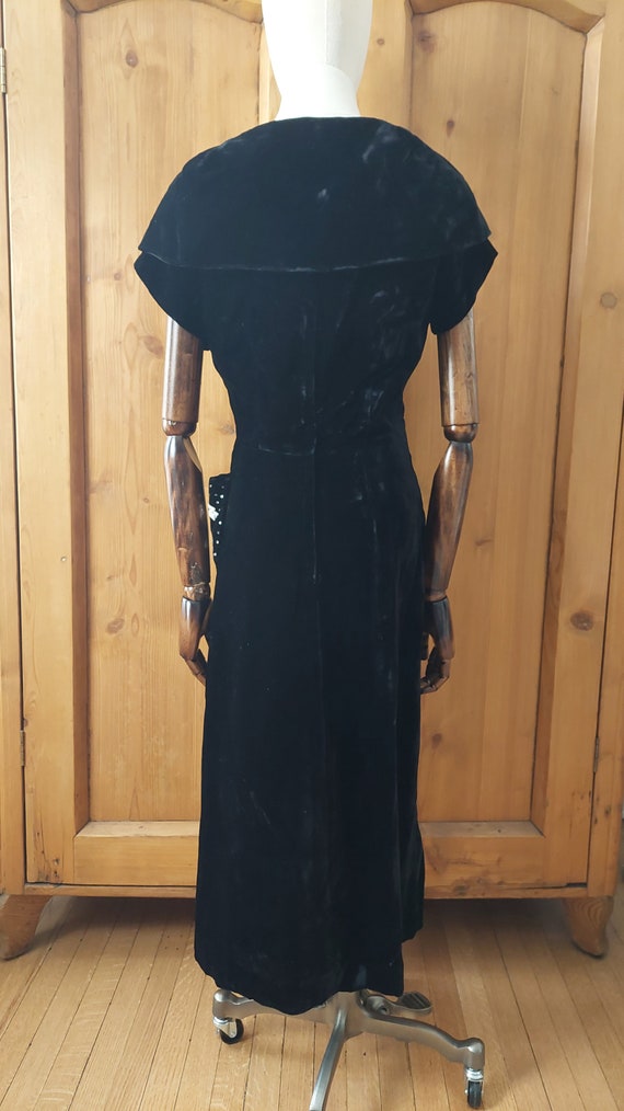 40s 50s velvet dress with lace rhinestone pocket … - image 4