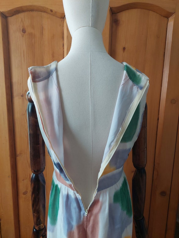 70s watercolor silk chiffon dress size med - image 4
