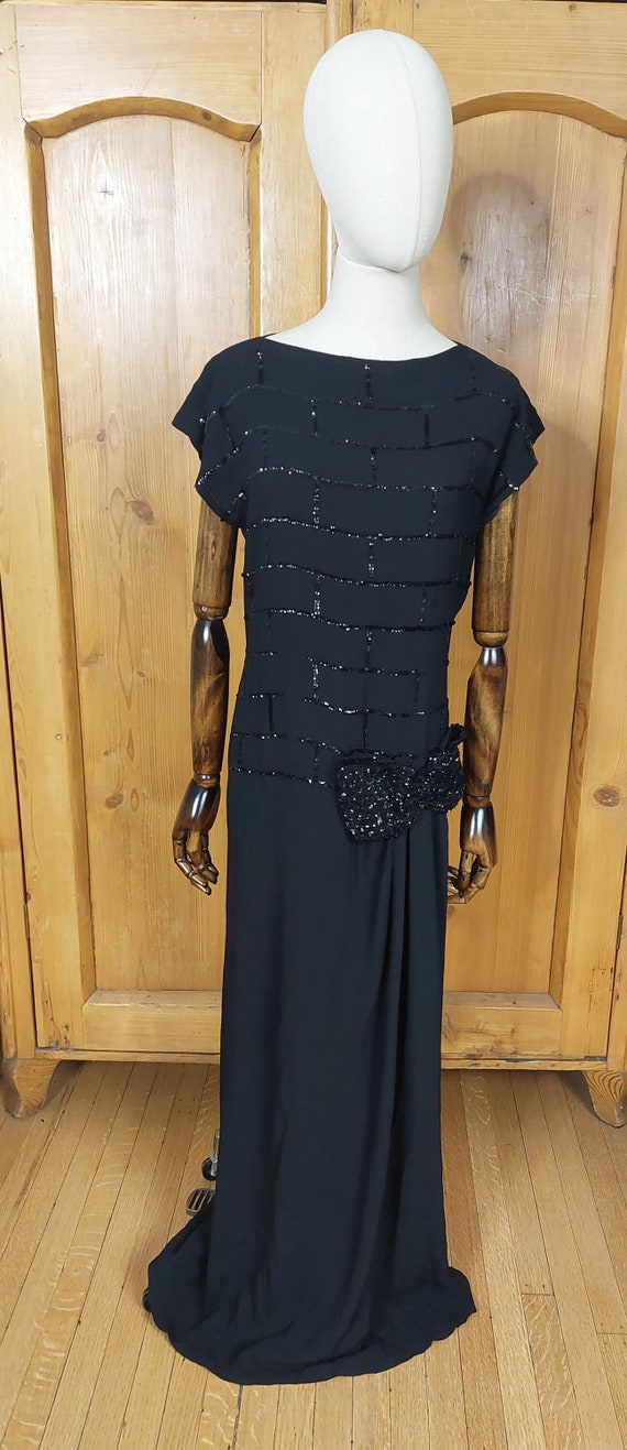 40s black sequin long dress gown wounded bird