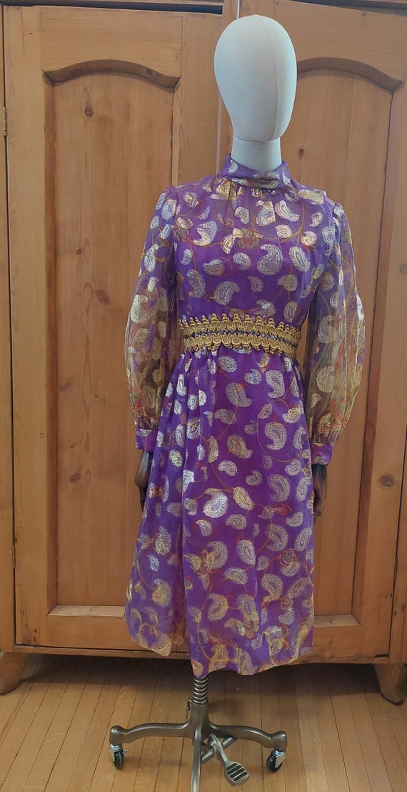 60s Carrie Couture gold and purple metallic brocad