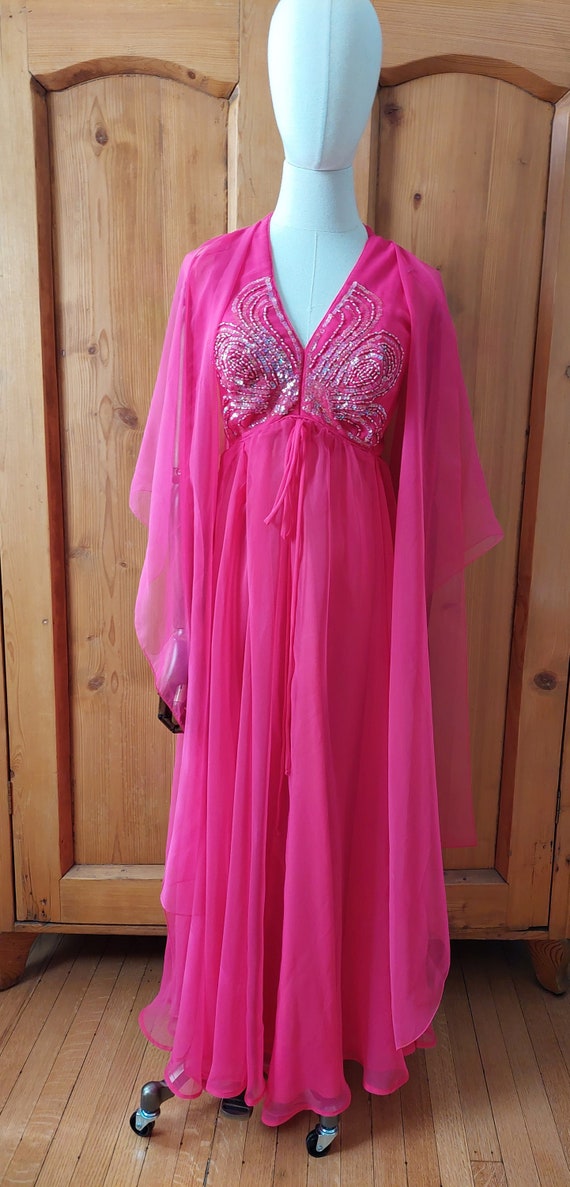 70s barbiecore jack Bryan pink beaded dress size s