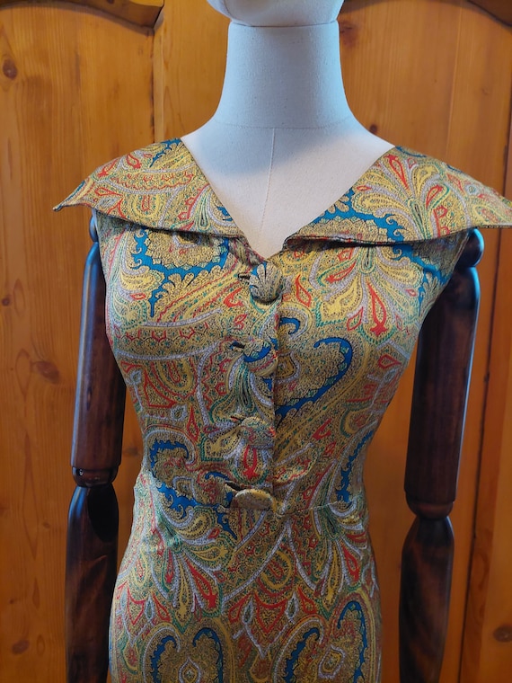 30s gold paisley bias cut gown - image 9