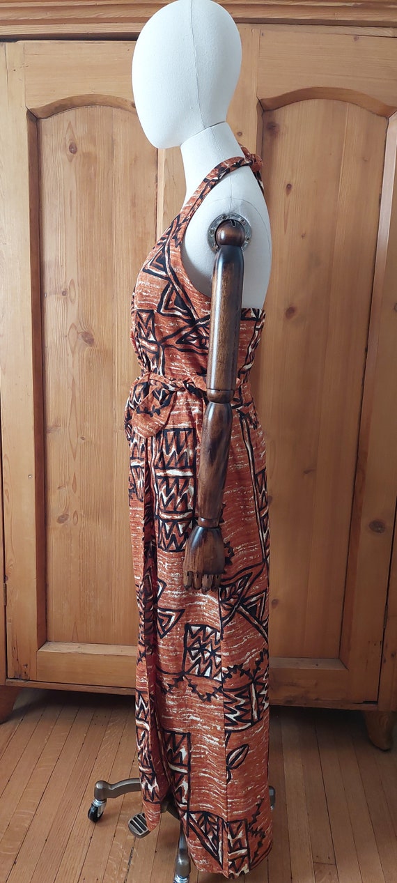 70s Hawaiian wrap sarong halter dress size small - image 4