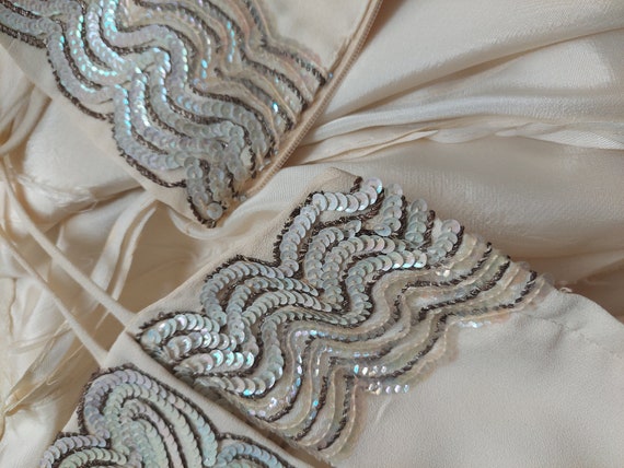 60s cream crepe column gown iridescent sequin siz… - image 3