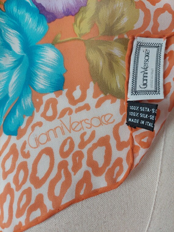 70s Gianni Versace orange cheetah print silk scarf - image 2