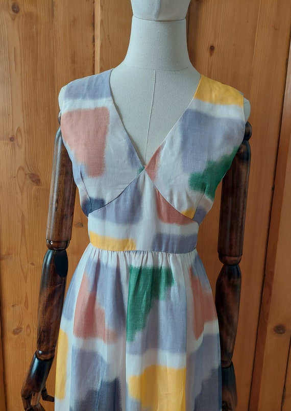 70s watercolor silk chiffon dress size med - image 9