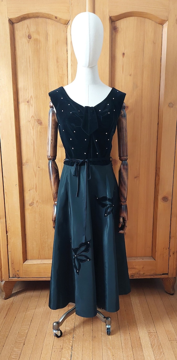 50s film nior velvet rhinestone taffeta dress siz… - image 1