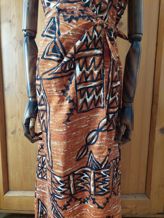 70s Hawaiian wrap sarong halter dress size small - image 7