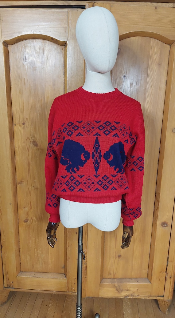 50s VOLUP novelty red navy revere Buffalo ski swea