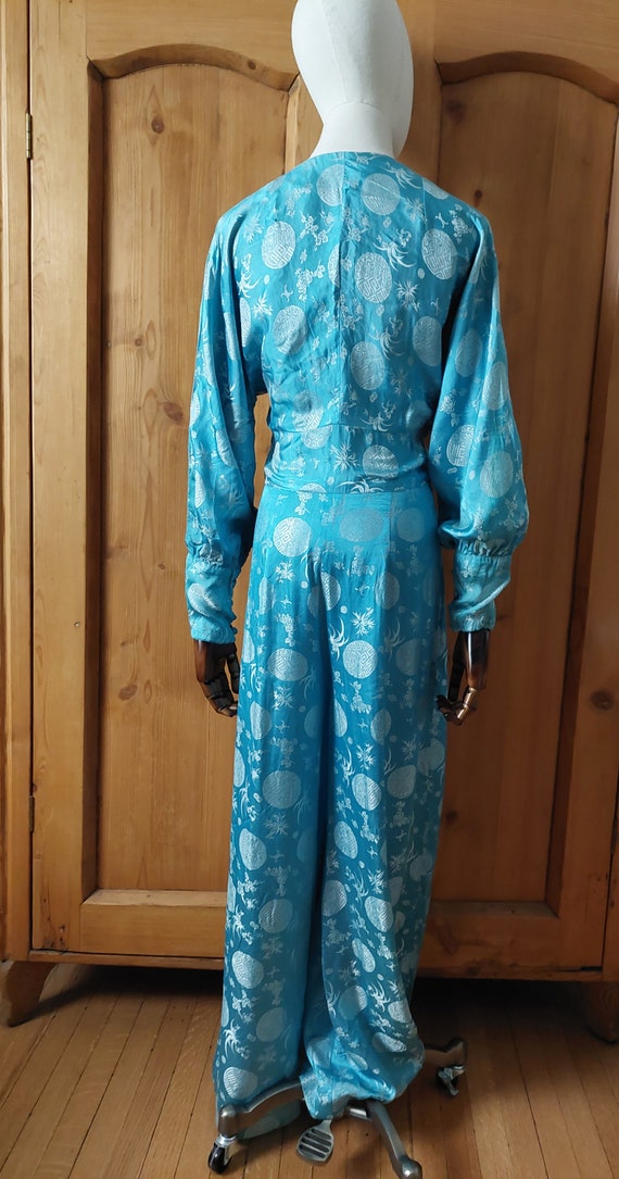 60s does 30s beach pajamas blue cheongsam jumpsui… - image 5