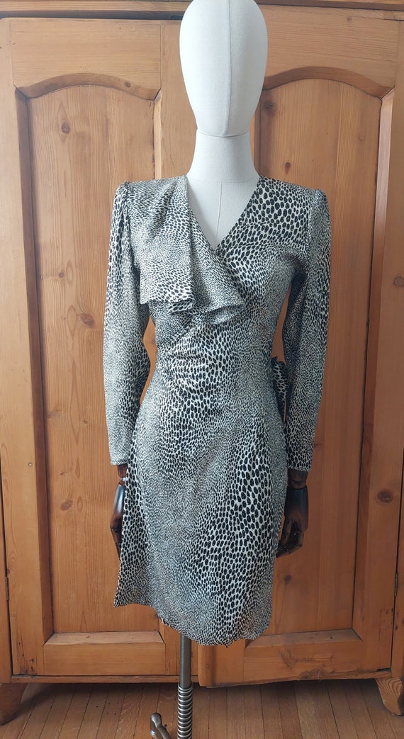 80s Ungaro paris silk metallic wrap dress size sm… - image 1