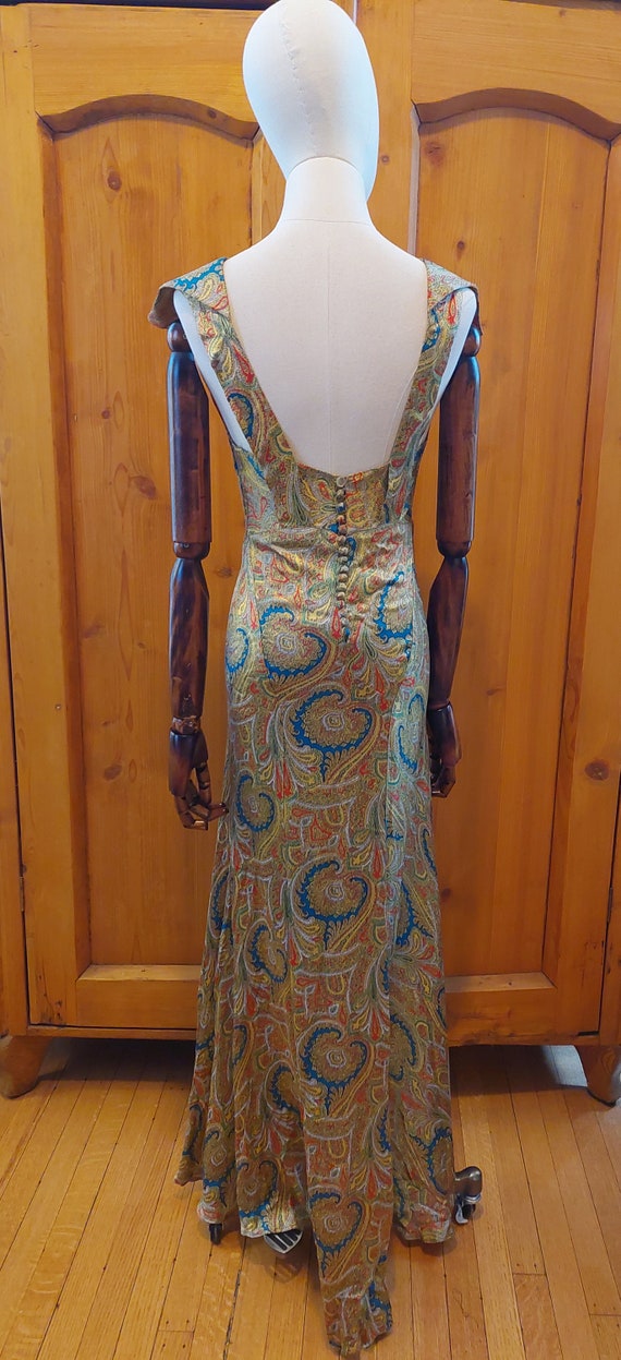 30s gold paisley bias cut gown - image 5