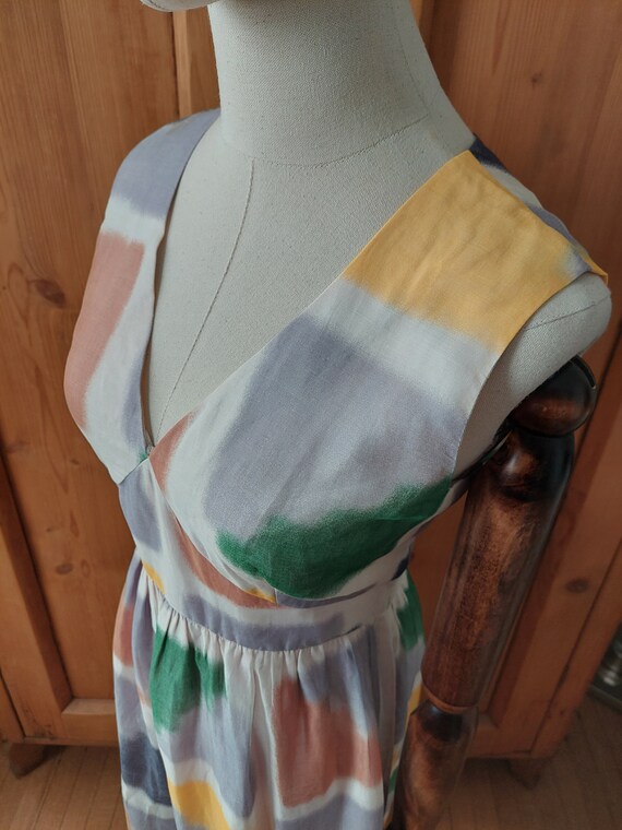70s watercolor silk chiffon dress size med - image 7