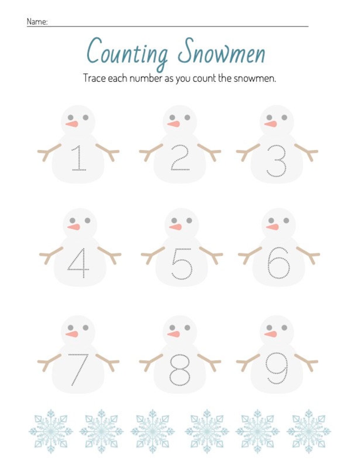 Printable Counting Snowmen Worksheet | Etsy