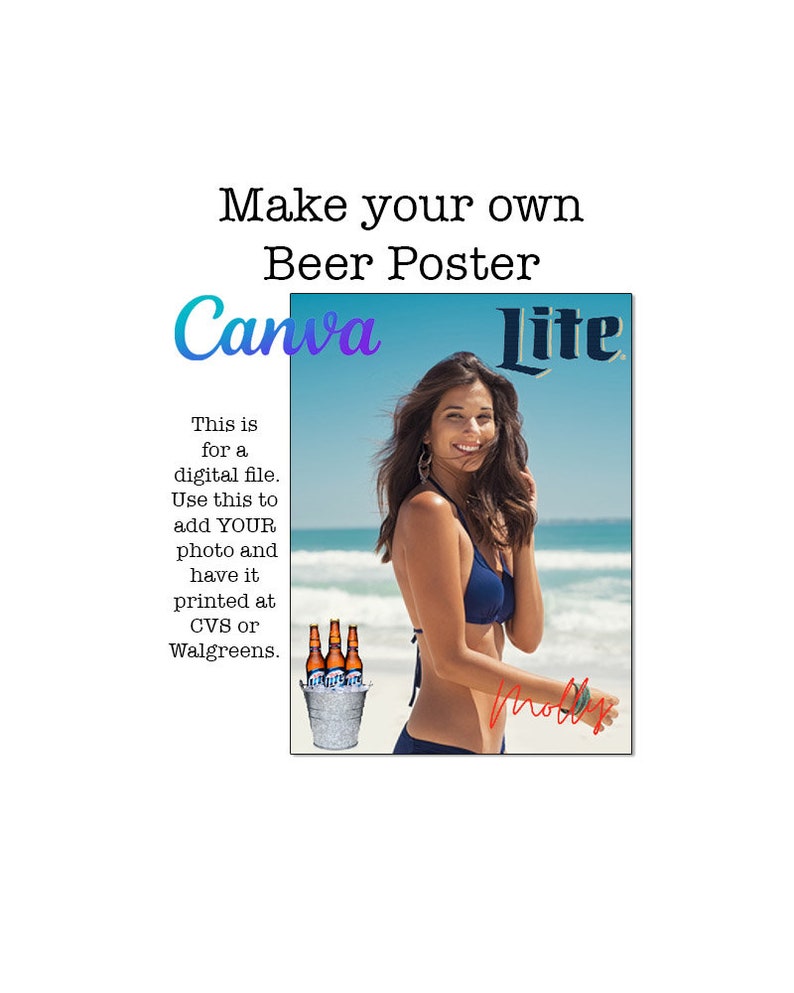 Miller Lite Digital Custom Beer Poster. Make Your Own Beer Poster, Gift