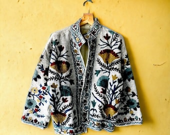 Handmade Suzani Embroidery Jacket Tnt Fabric, Winter Jacket, Women's Short Coat, Suzani Short Jacket, Tnt Suzani Jacket, Robe, Gift For Her
