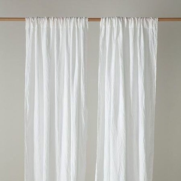 Bohemian White Cotton Curtains Boho Sheer Curtains Farmhouse Large Curtains Window Treatment Panel Curtains Rod Pocket Hanging Curtains