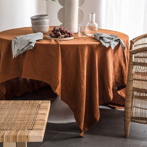 Round Table Cover Bohemia Indian Burnt Orange Tablecloth Linen Cotton Fabric Tablecloth Mediterranean Style Kitchen Round TableCloth Boho