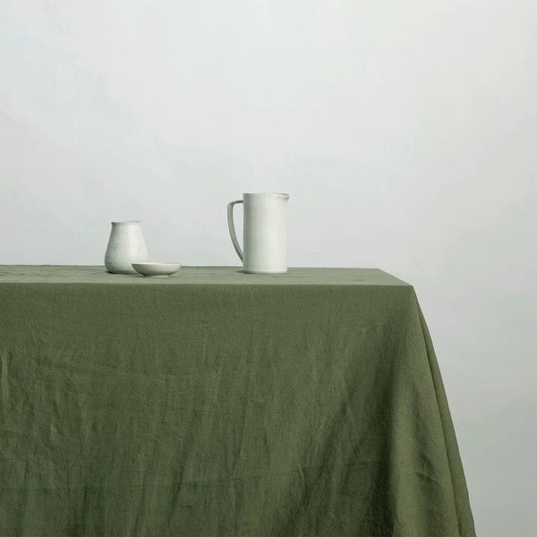 Moss Green Table Cloth washed table cloth in various colors Round, square, rectangular Table Cloth Custom Size Table Cloth