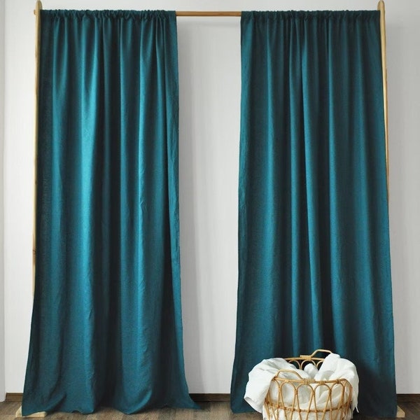 Teal Blue Curtains Washed Cotton Curtains 2 Panels Curtains For Farmhouse Decor Window Treatment Drapery Curtains