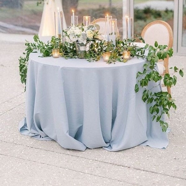 132” Inches Dusty Blue Round Table Cloth Boho Wedding Decor Table Cover Cotton Round For Home Décor