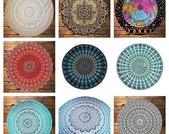 Round Table Cover Bohemia Indian Mandala Table Cloth Fabric Peacock Father Tablecloth 100% Cotton Kitchen Round Tablecloth Boho Roundie