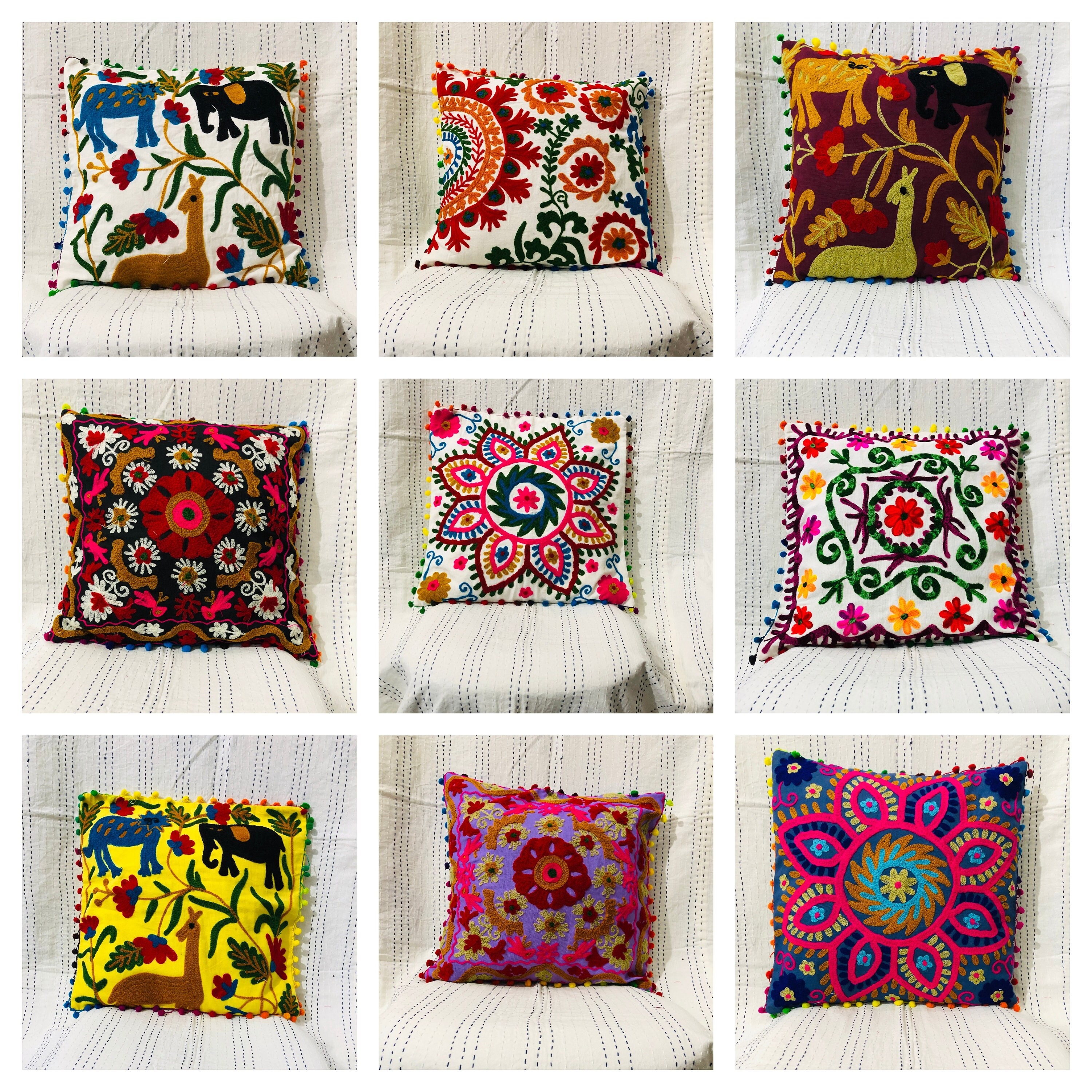 Bohemian Cushion Cover Suzani 16x16" Cotton Home Decorative Cushion Pillow Cover Bohemian Cushion Cover Suzani 16x16" Cotton Home Decorative Cushion Pillow Cover