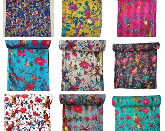 10Pcs Lot Of Indian Wholesale Handmade Bird Print Kantha Quilt Manufacturer Pure Cotton Kantha Throw Kantha Blanket Vintage Quilt Lot