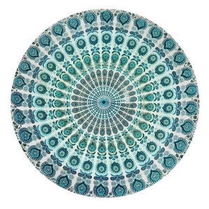 Round Table Cover Bohemia Indian Mandala Table Cloth Fabric Peacock Father Tablecloth 100% Cotton Kitchen Round Tablecloth Boho Roundie round 06