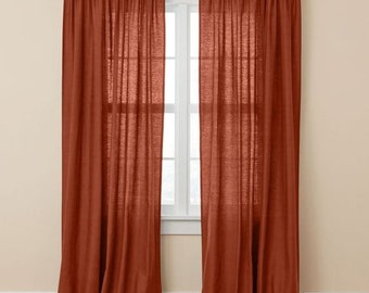 Cotton Curtain in Rust Boho 2 panels Washed Curtains Sheer Curtains Bohemian Drapes Farmhouse Large Cotton Curtains Copy
