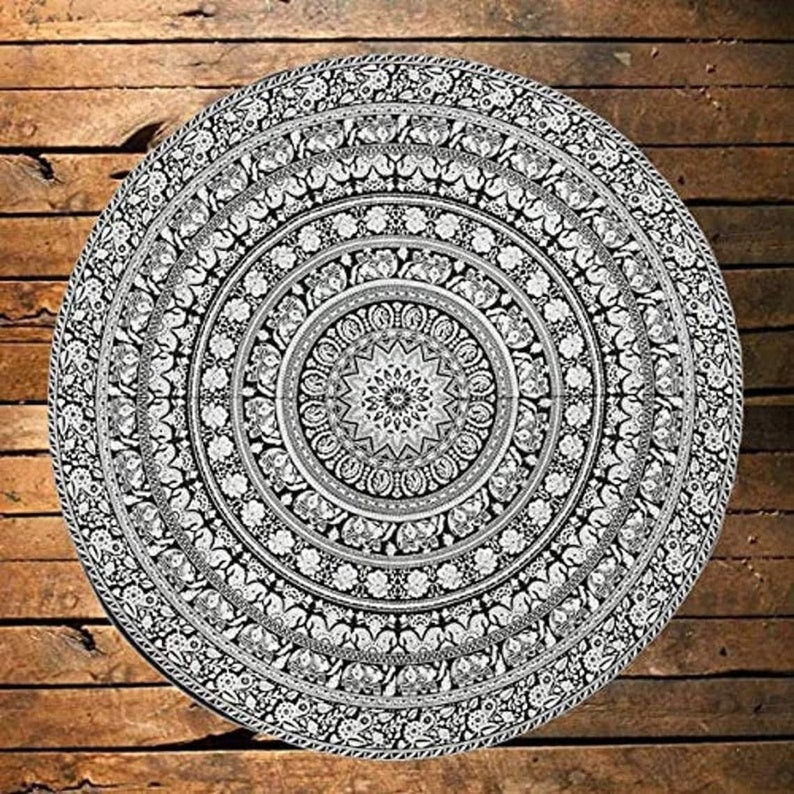 Round Table Cover Bohemia Indian Mandala Table Cloth Fabric Peacock Father Tablecloth 100% Cotton Kitchen Round Tablecloth Boho Roundie round 09