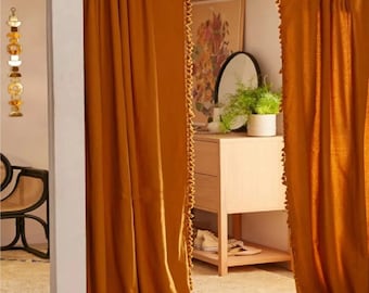 BLACKOUT CURTAINS, 100% Natural Cotton Bohemian Curtains Drapes Door Panels Boho Curtain, Sheer Curtain Panel, Living Room Window Curtain
