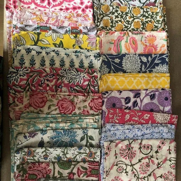 Lot of 15,20 Pcs.Cotton napkin,Indian Pure Cotton Handblock print napkins,Table Napkin,Multi Colors and designs Napkin 45x45 Cms Assorted.