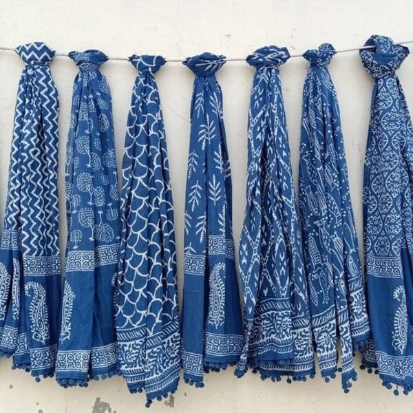 5 Pc Indian Indigo Blue Scarf Cotton Sacrves Women Wear Scarf Blue Mix and Match Scarf/Stole Soft Neck Wrap Scarf