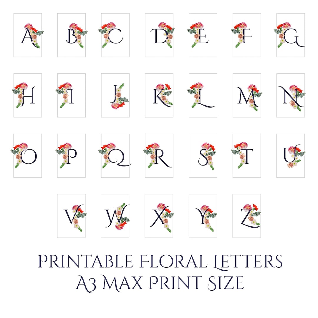 Printable Floral Letters in 5 Different Colors Ideal for Wall Decoration DIY Unlimited Print ...