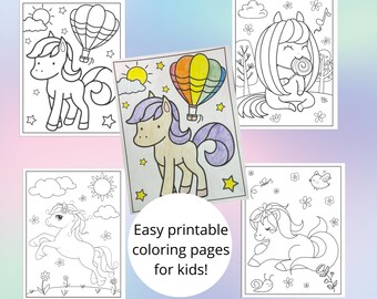 10 pages of cartoon pony scenes coloring pages for kids (2-6 y/o)