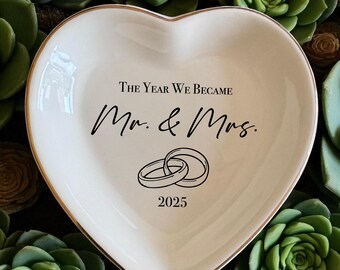 Engagement Ring Dish. Mr and Mrs Jewelry Tray. Bridal Shower Gift . Wedding Keepsake 2025 .Just Engaged Gift . Couple Trinket Dish