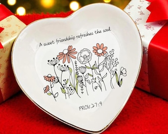 Floral Bible Verse Ring Dish – Christian Jewelry Holder, Personalized Scripture Ring Tray, Faith Gift, Religious Wedding or Baptism Keepsake