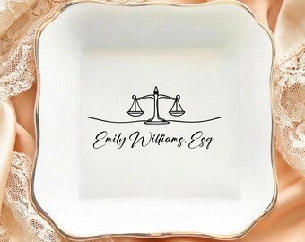 Personalized Lawyer Ring Dish, Custom Attorney Jewelry Dish, Esq Name Ring Holder, Justice Scale Trinket Tray, Law School Graduation Gift