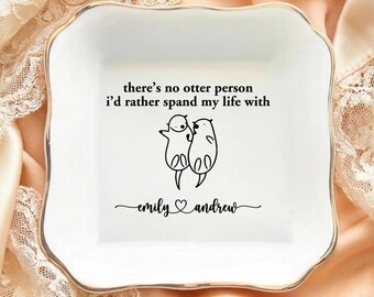 Personalized Otter Ring Dish, Custom Couple Jewelry Dish, Romantic Wedding Gift, Cute Otter Ring Holder Keepsake, Engagement Gift With Names