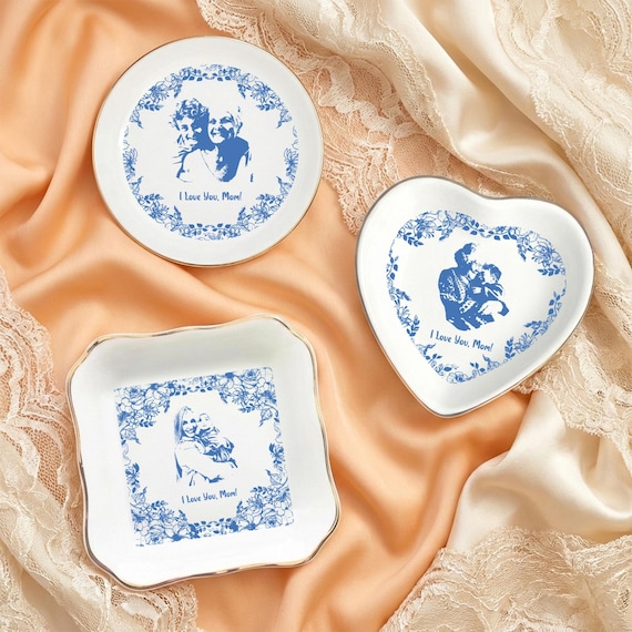 Personalized Mom Photo Ring Dish: Ceramic Trinket Tray Gift for Mom, Thank You Grandma, Birthday Plate Gift, Mother of the Bride Photo Gifts